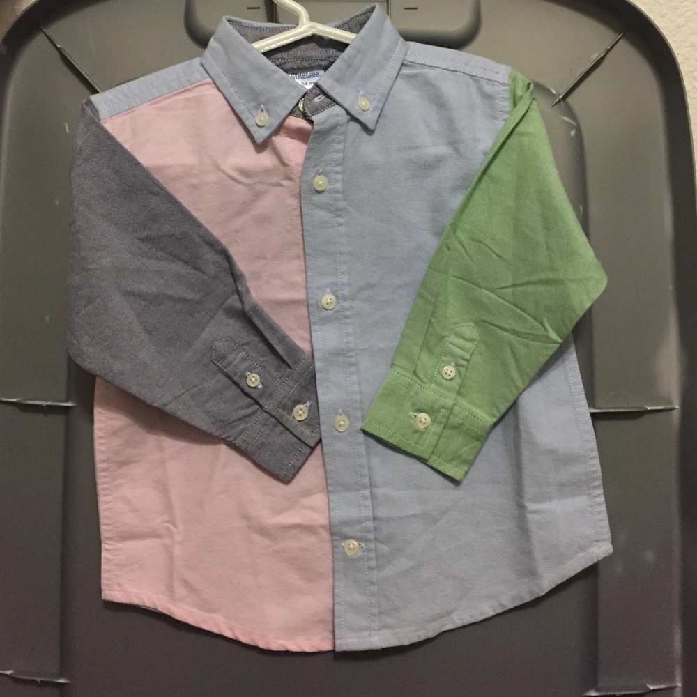 Boy Gymboree button down shirt blue pink green Easter